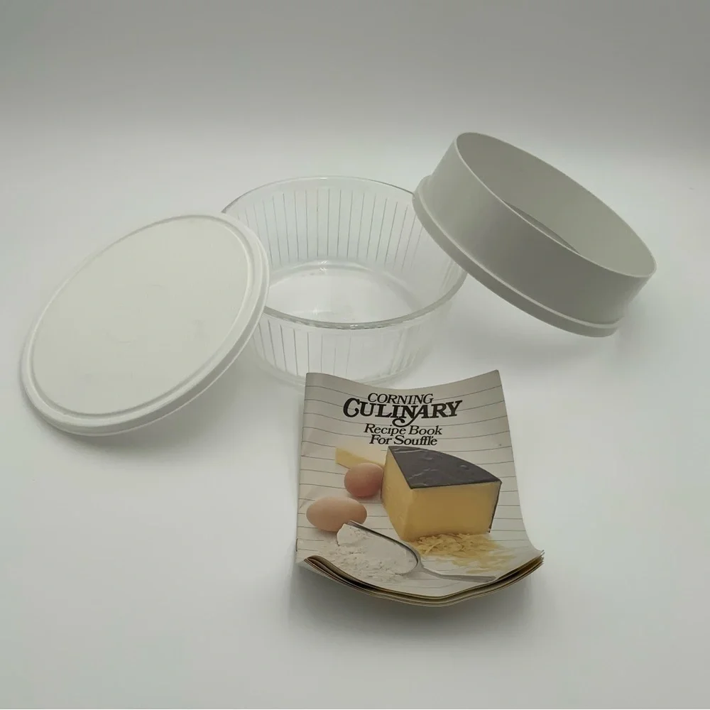Vintage Corning 3 pc Soufflé Set w/ Recipe Book - PYREX